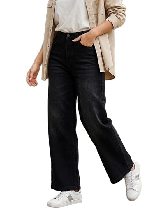 Urbano Fashion women high rise jeans black front view