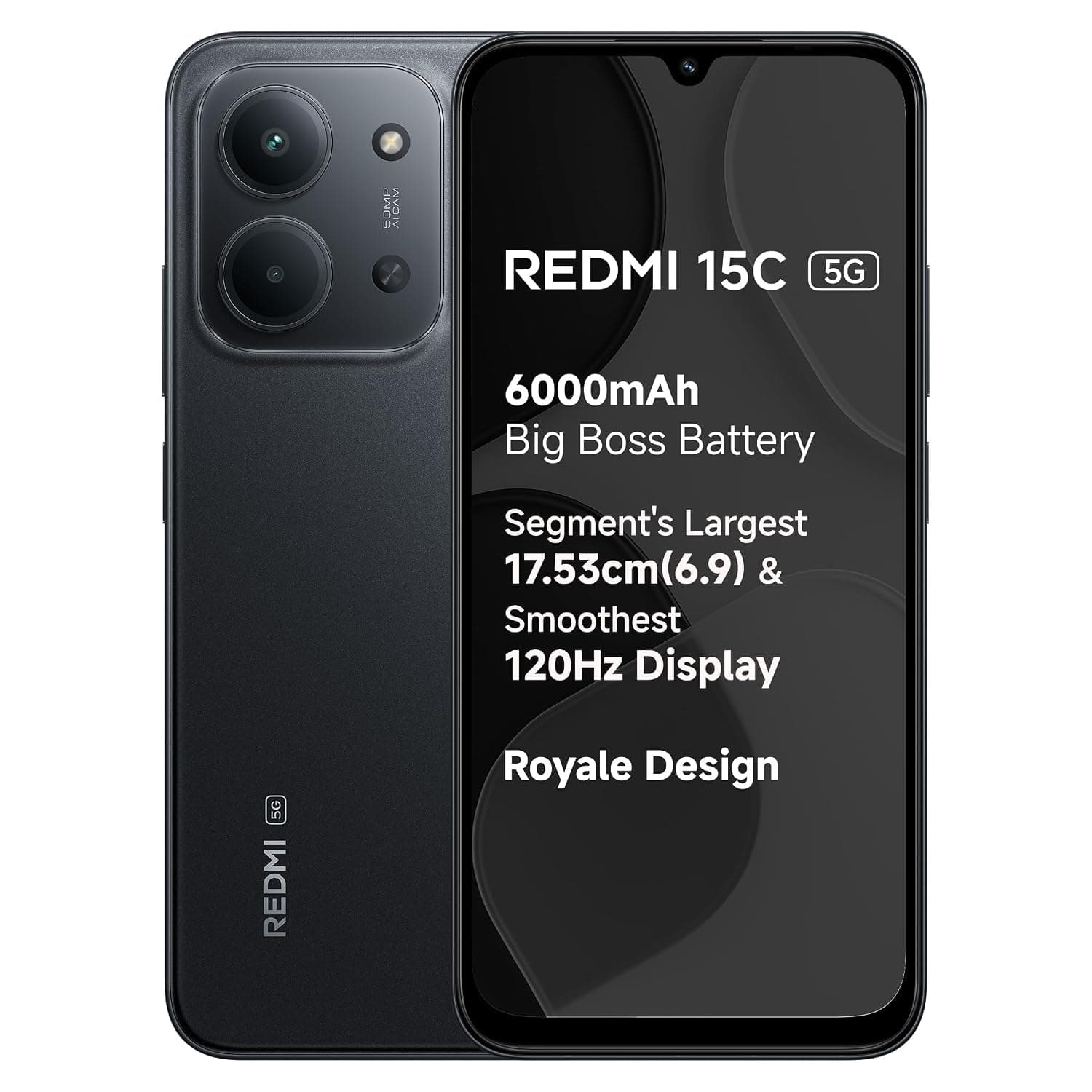 Redmi 15C 5G Midnight Black front and back view