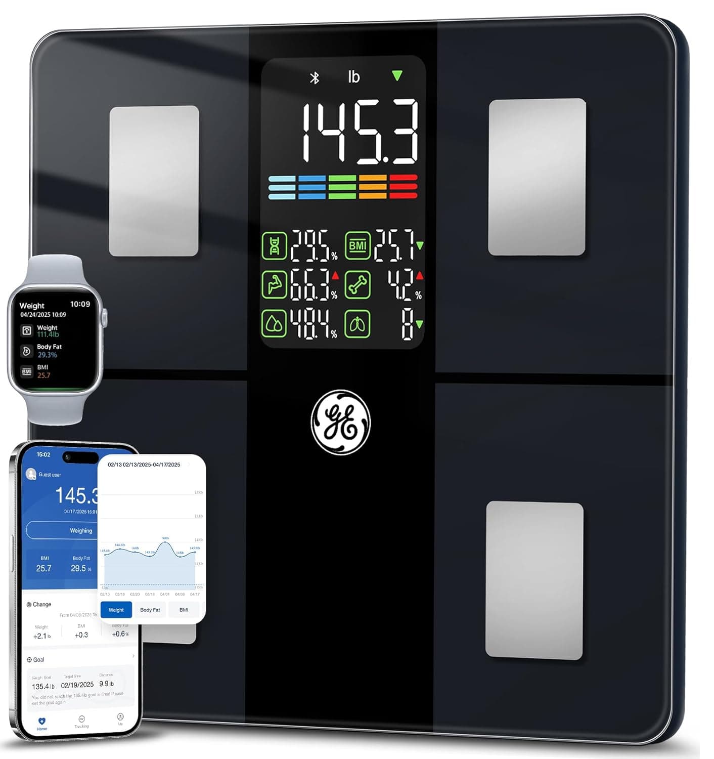 Greater Goods Digital Bathroom Scale front view with blue LCD