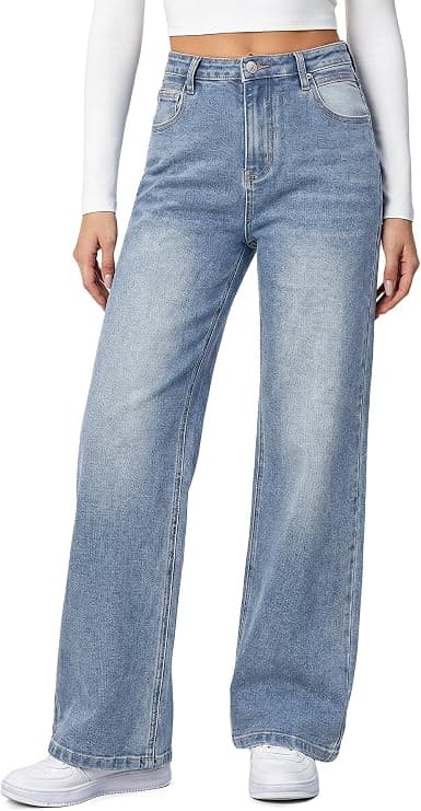 HDLTE Women's baggy stretchy jeans high waisted front view